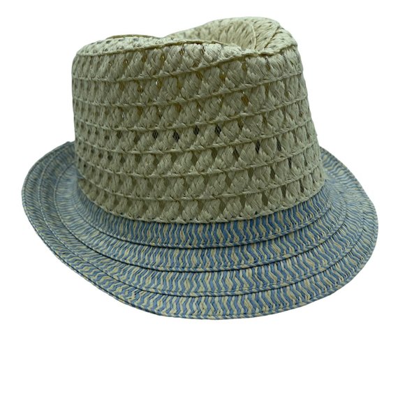Unbranded Kids Fedora Hat OS Blue Wicker Lightweight - Picture 1 of 9